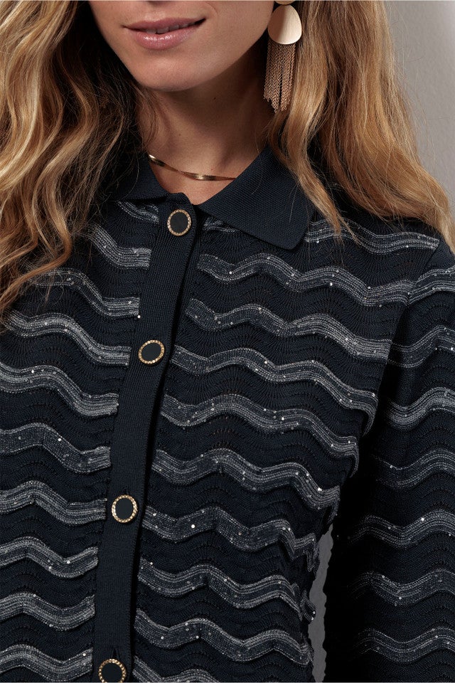 STUDIO ANNELOES 13402 Jacy sequins cardigan - antraciet