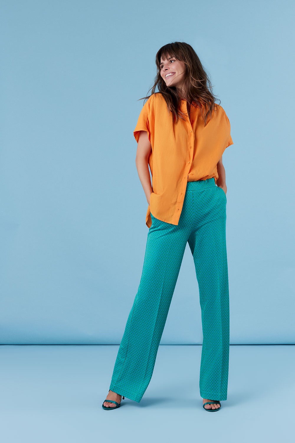 COREL 1006-8144 Lilly Wide Jacq Circ Pants-Luna Green