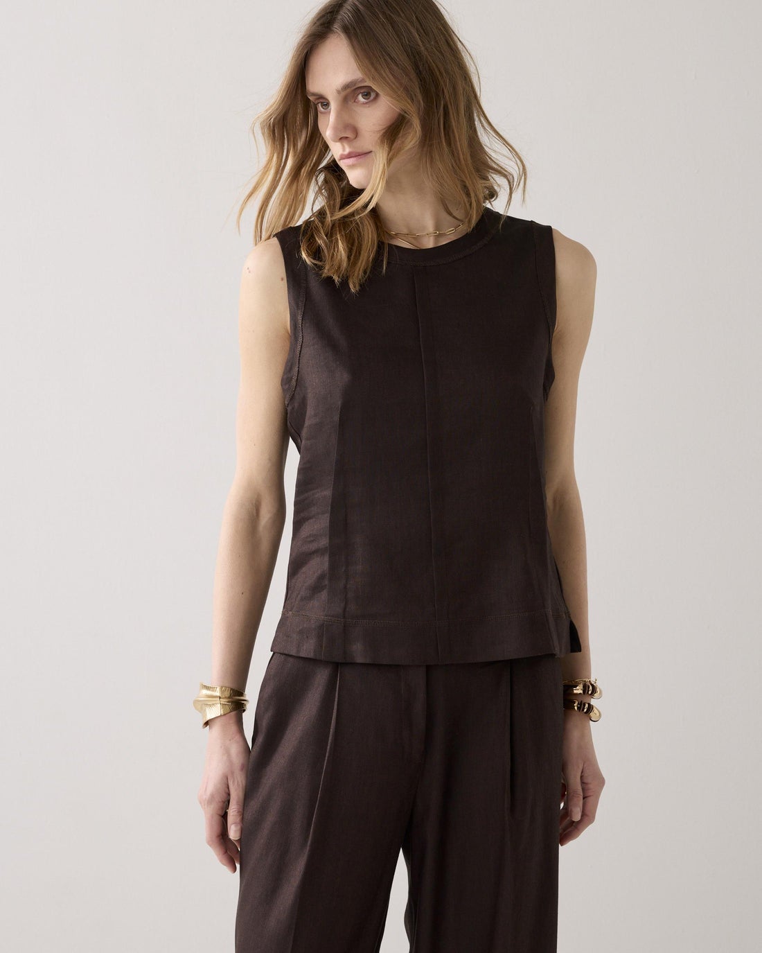 SUMMUM 2s3065-11780 Mouwloze top linnenblend