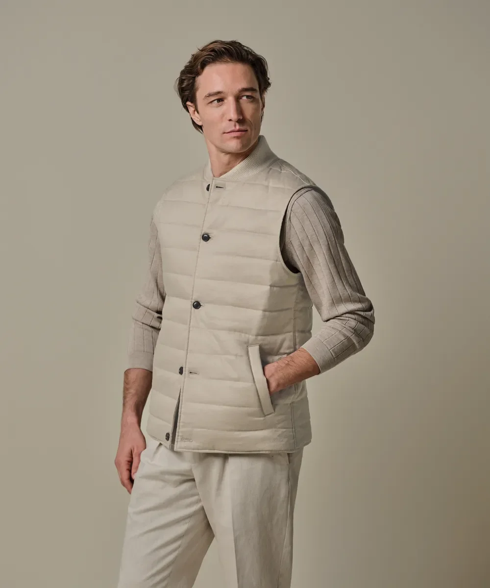 PROFUOMO PPXU10006C Beige linnen katoen bodywarmer
