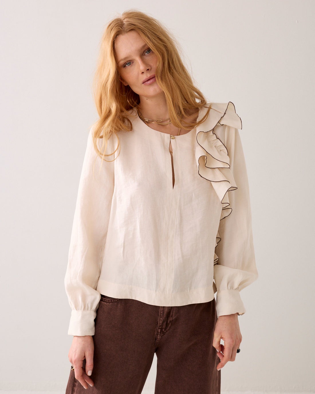 SUMMUM 2s3424-12372 Linnenblend top met ruche