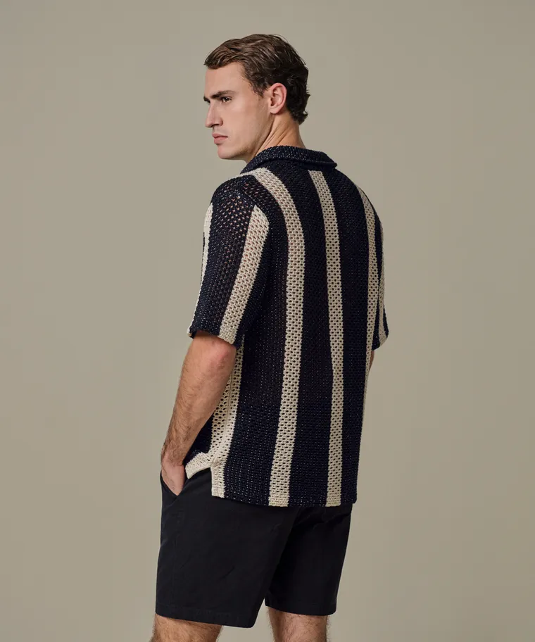 PROFUOMO PPXD10022A Crochet Button Through Polo SS