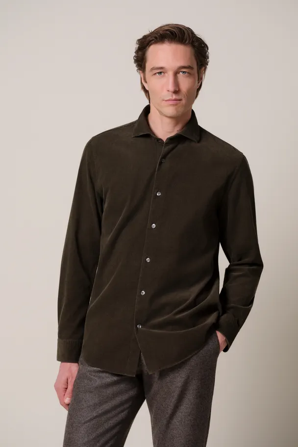 PROFUOMO PPXH30032E Donkergroen corduroy overhemd