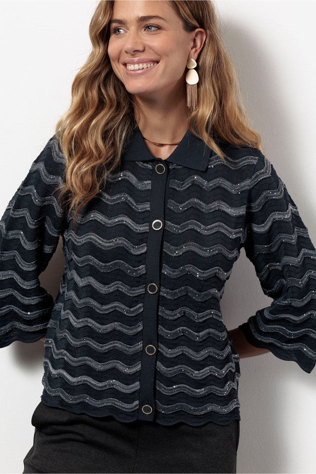 STUDIO ANNELOES 13402 Jacy sequins cardigan - antraciet