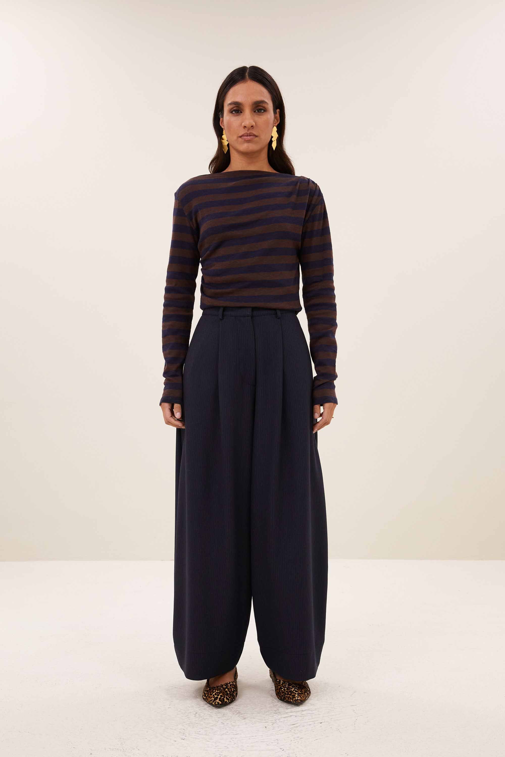 BY-BAR 26411118 leya big stripe top-coffee bean