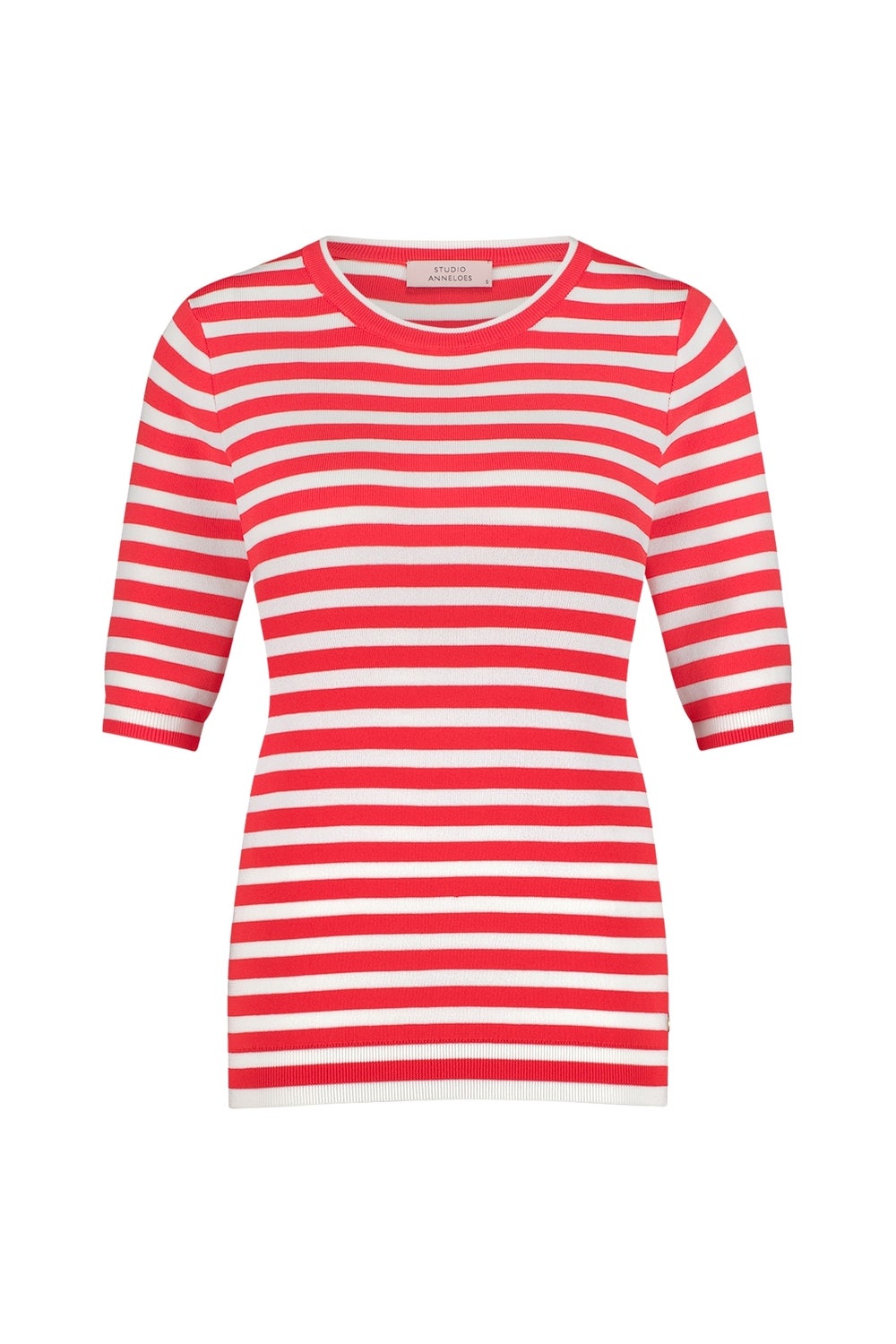 STUDIO ANNELOES 13827 Luna stripe sl pullover-coral red/offwhite
