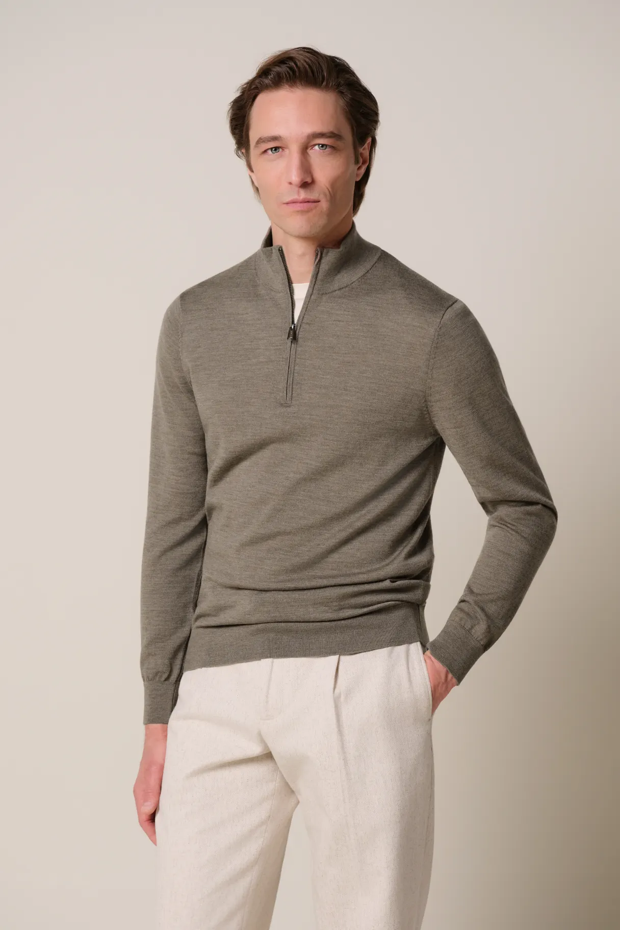 PROFUOMO PPXJ30025D Bruine merino halfzip