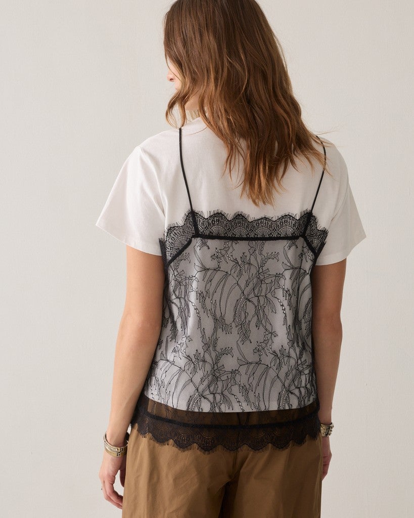 SUMMUM Boxy T-shirt met kant 3s5378-30823