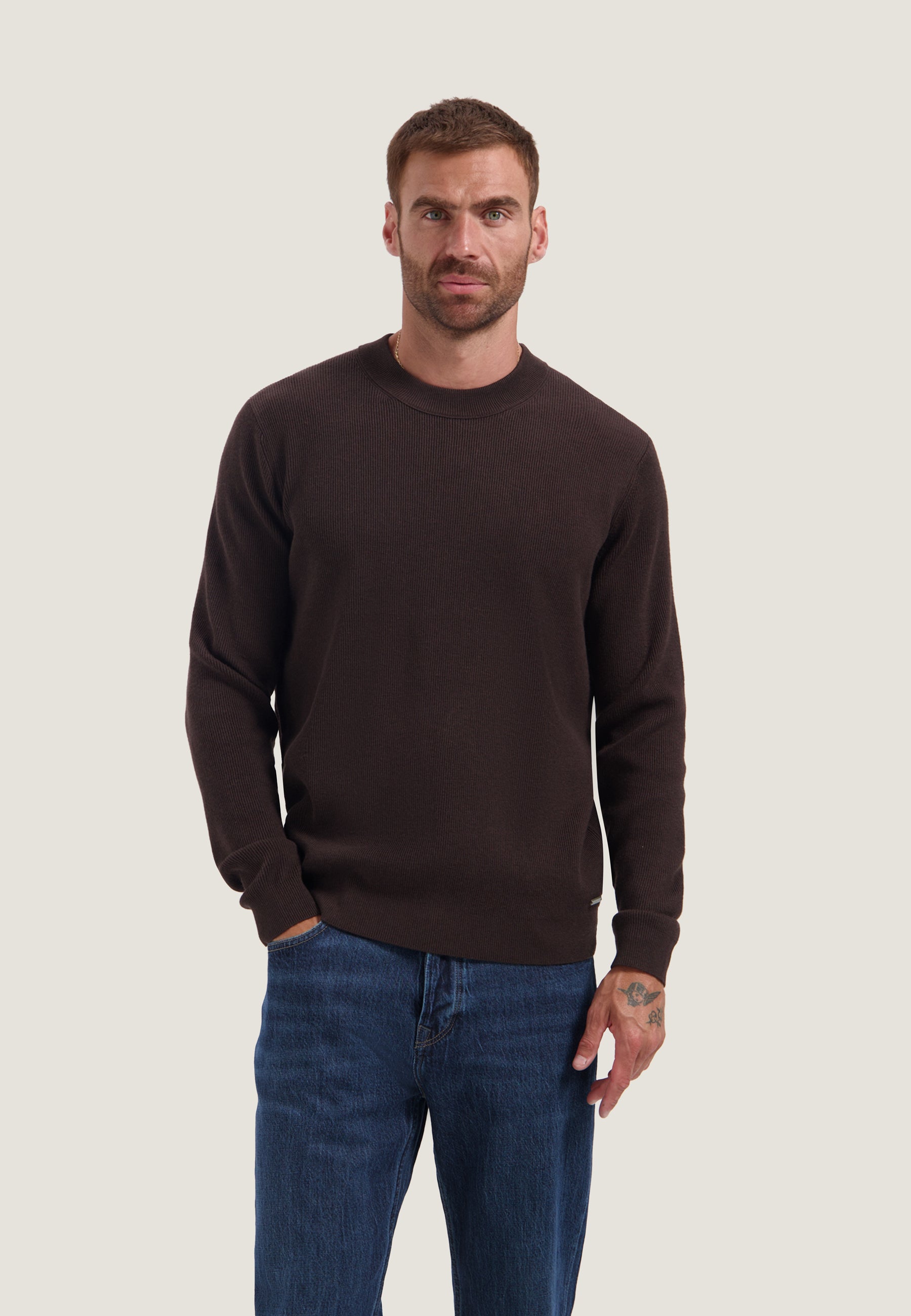 DESTREZZED 406824 OSCAR RIB MOCKNECK-Dk. Brown