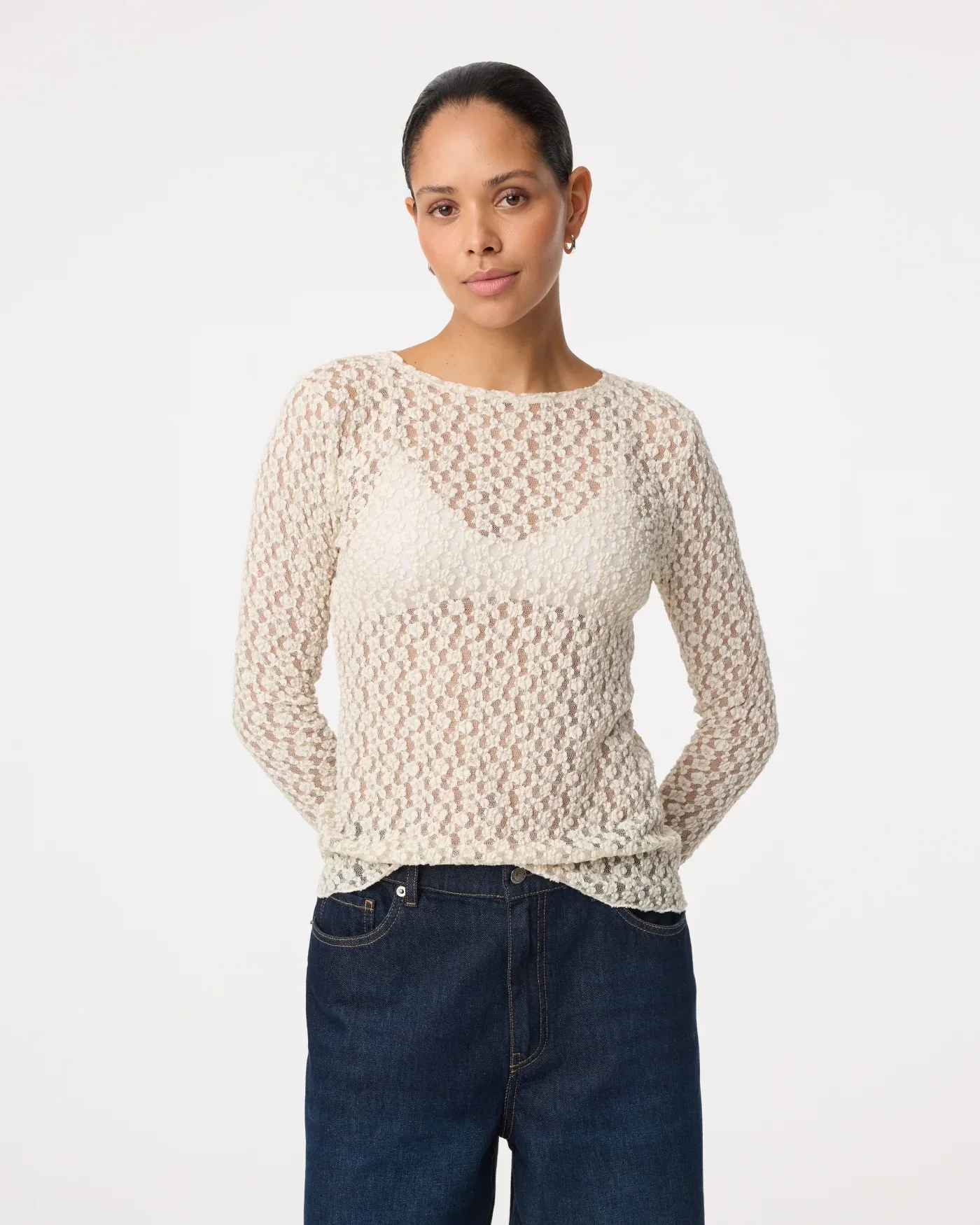 KNIT-TED 262P118 Lacey Top - creme