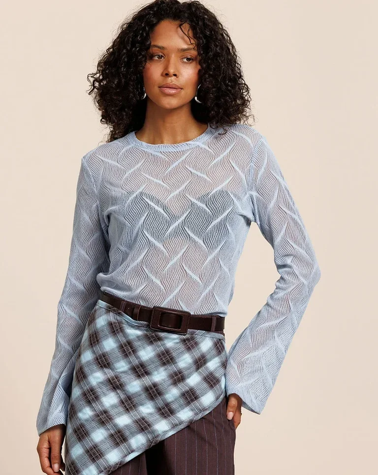 STUDIO ANNELOES 14111 Reagan flaire lace top-skyblue