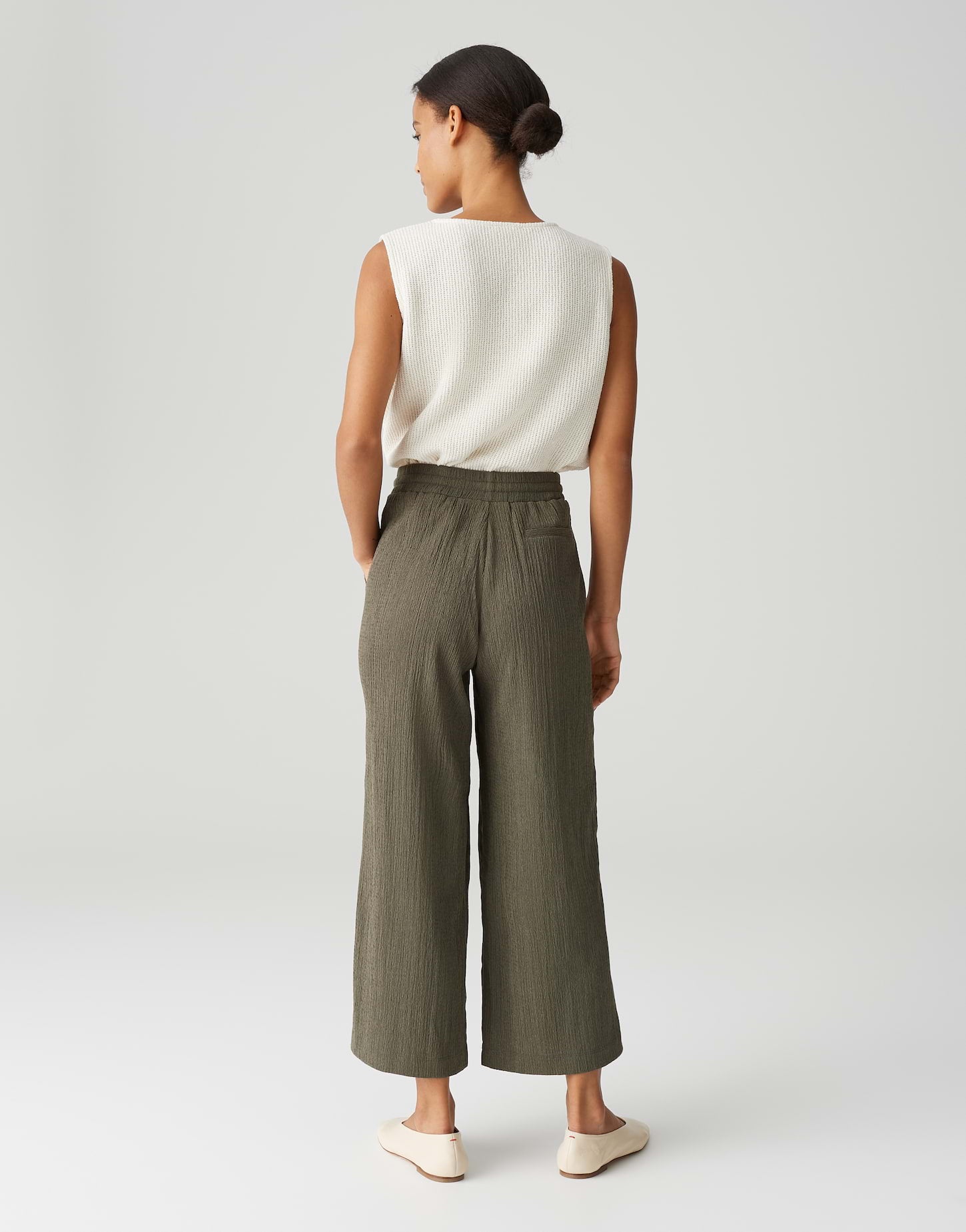 OPUS 1042415798100 Mileni crinkle wijde culotte-olive leaf