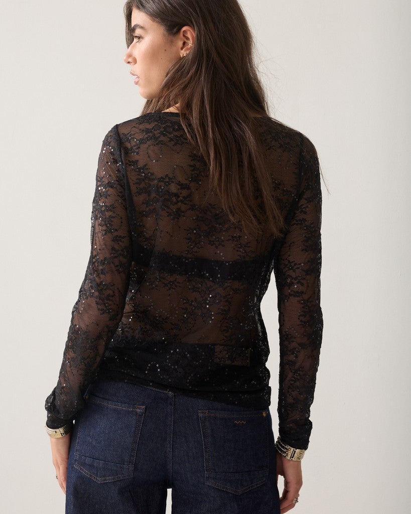 SUMMUM Top pailettenkant 3s5393-30825 - zwart
