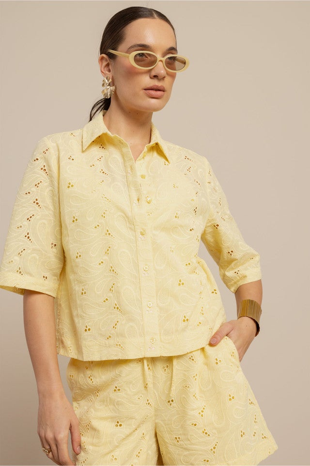 STUDIO ANNELOES 13870 Nyra broderie blouse-butter yellow