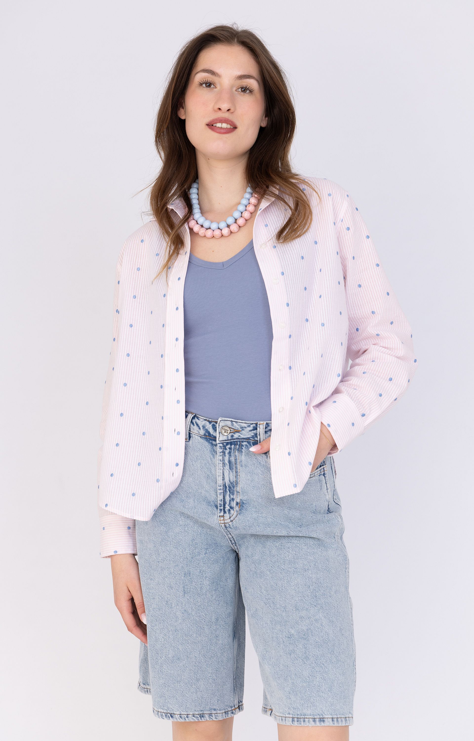 ANNA BLUE B34-05-Lilo-3 Blouse LS Stripe