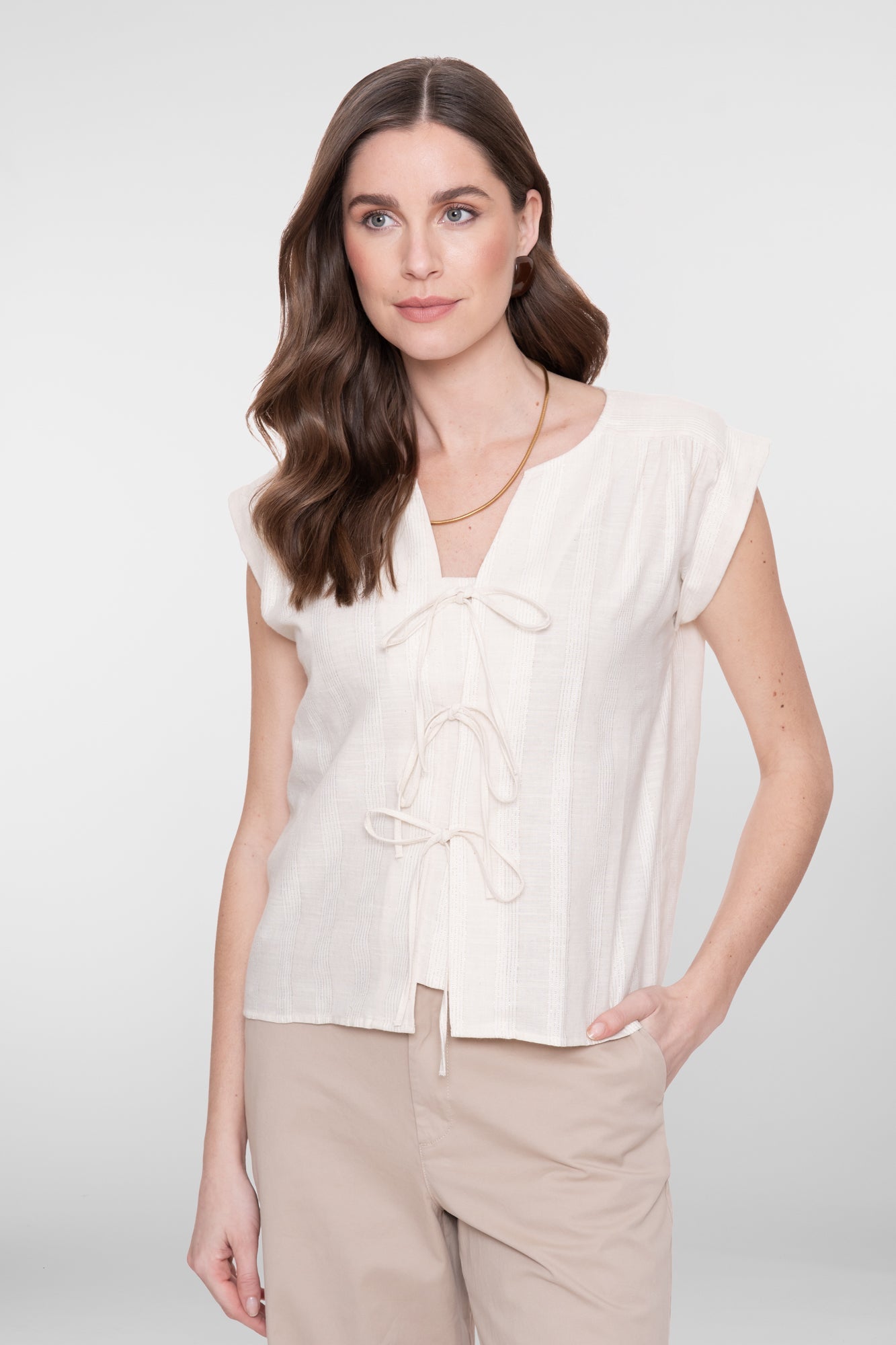 GEISHA blouse met sierlijke striksluiting en lurex 63152-32