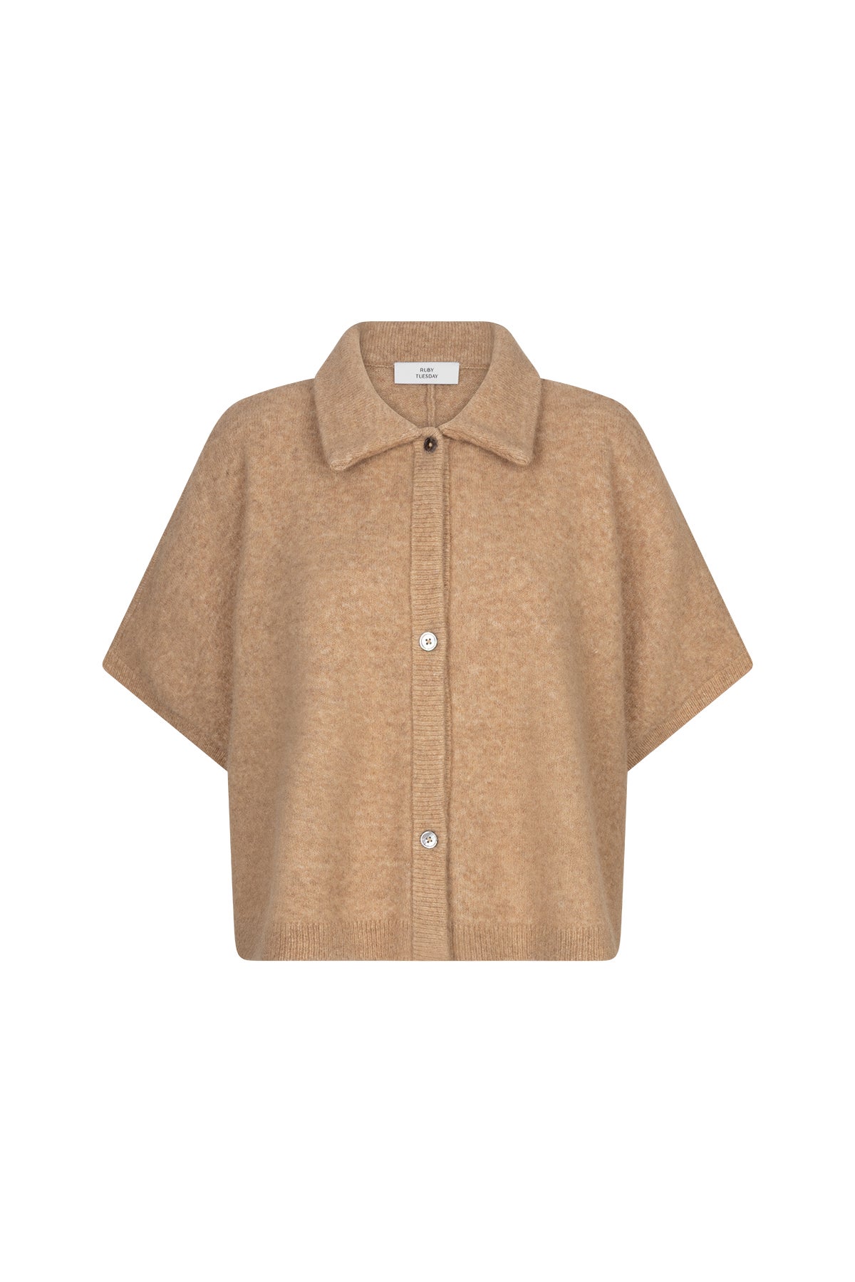 RUBY TUESDAY T607-1382 Voise Knitted Collar Cape Top - Beige melange