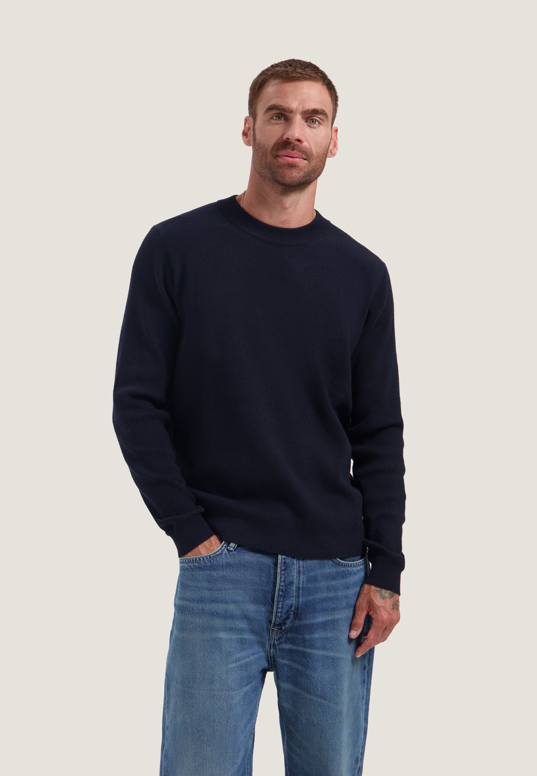 DESTREZZED 406824 OSCAR RIB MOCKNECK-Dk. Navy