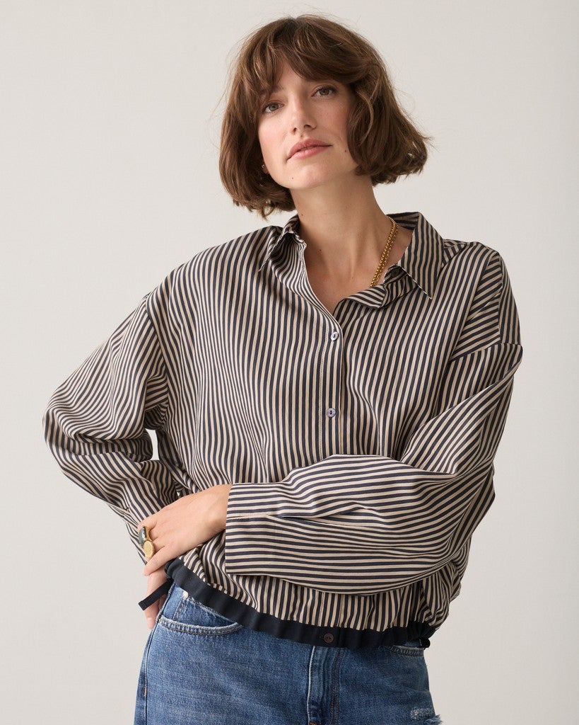 Summum 2s3548-12491 Streepblouse met tunnelkoord - midnight blue