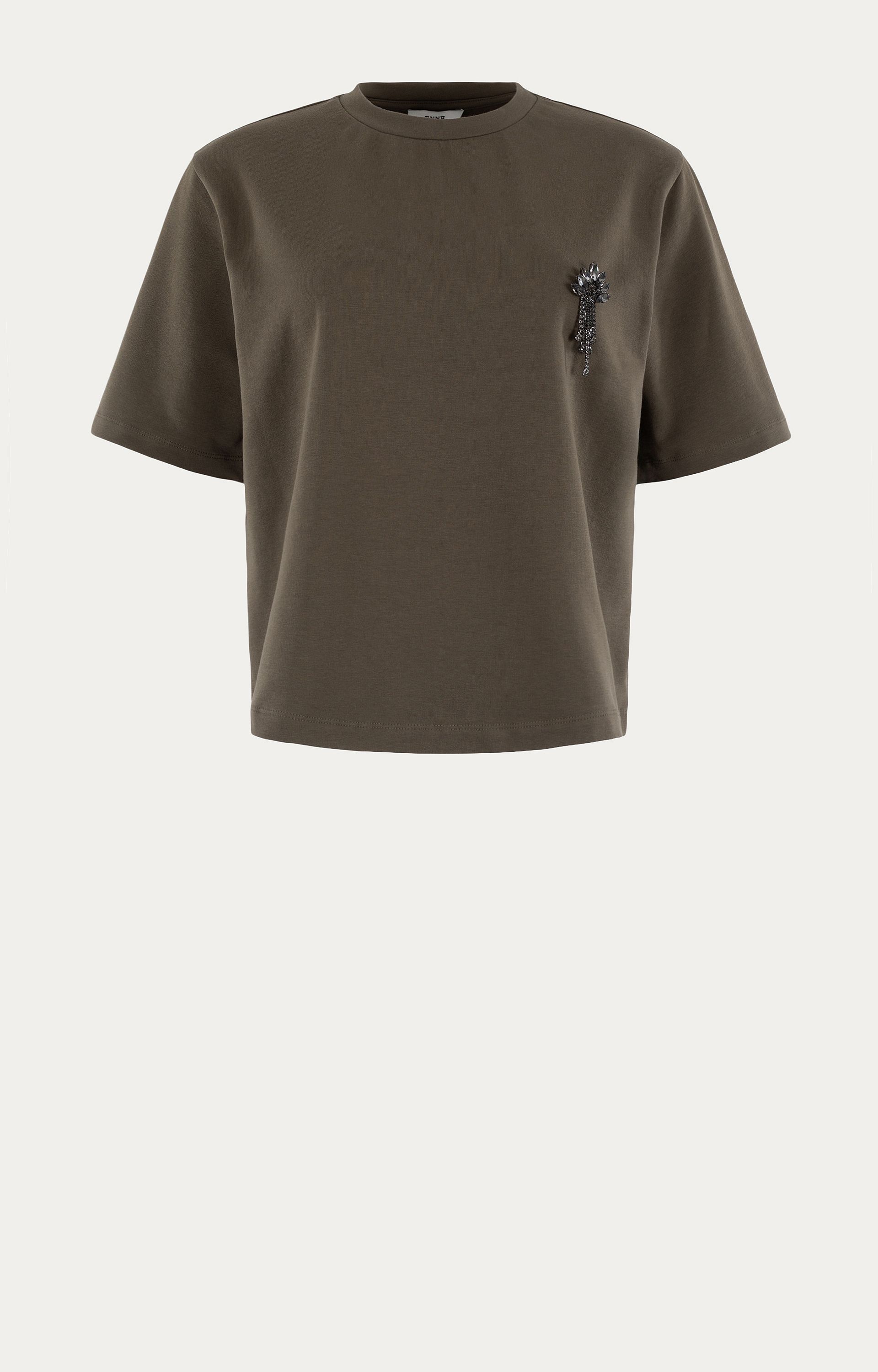 ANNA 43a04-03919 T-shirt met broche-Dark Kaki Solid