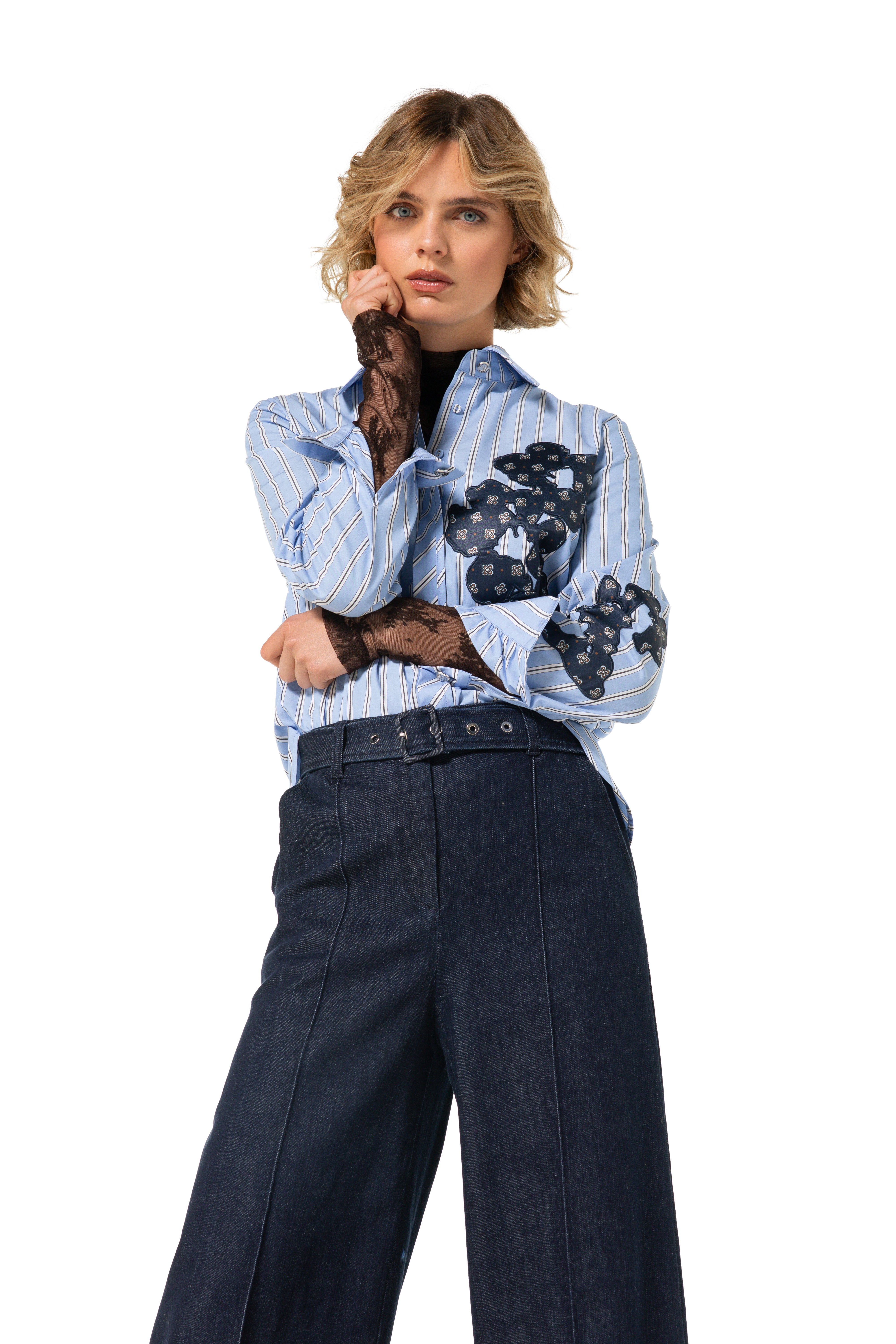 CarolineBiss 4679/29 Bloes gestreept-broderie
