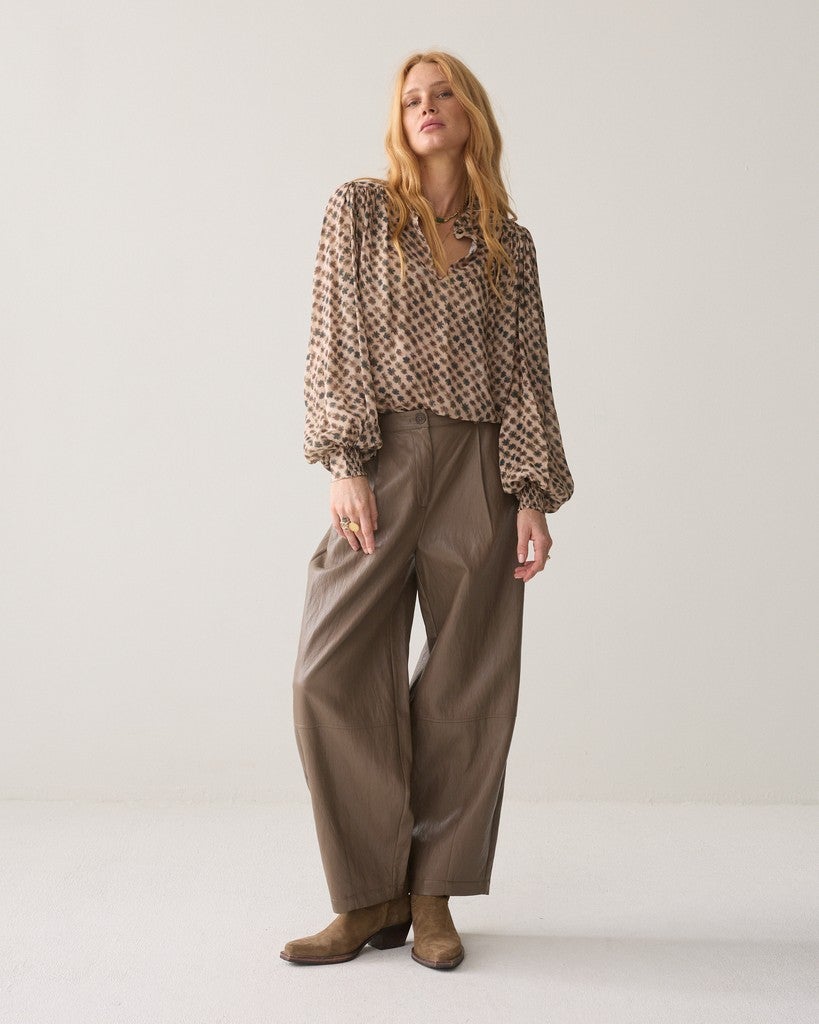 Summum 4s3043-12526 Wijde broek faux leather - light taupe