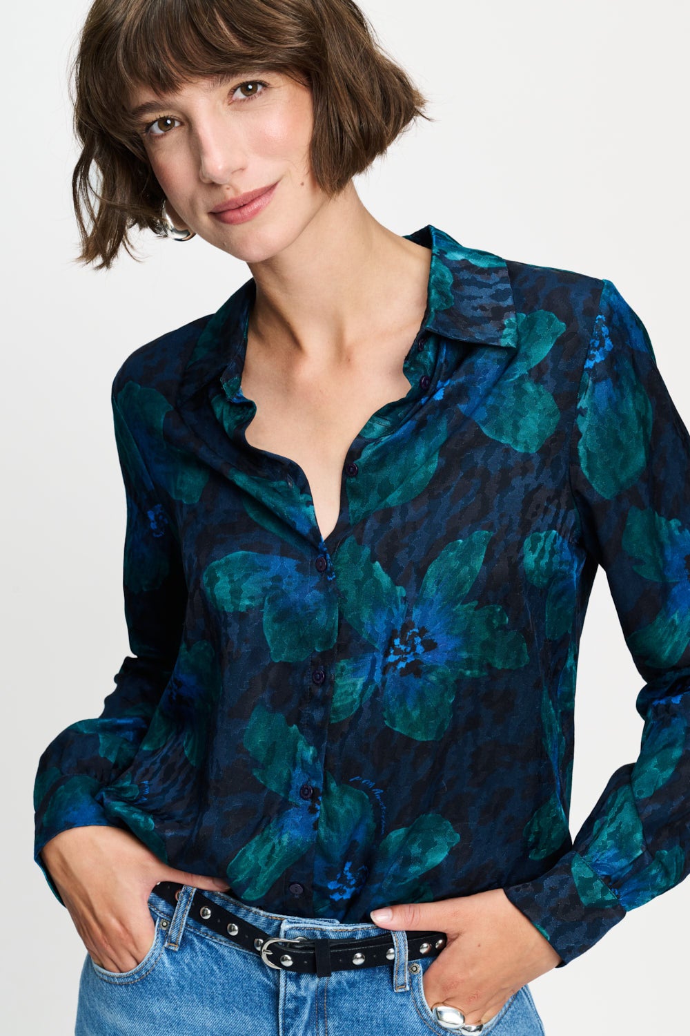 POM SP9794 BLOUSE - MILA BLOOM TEAL GREEN