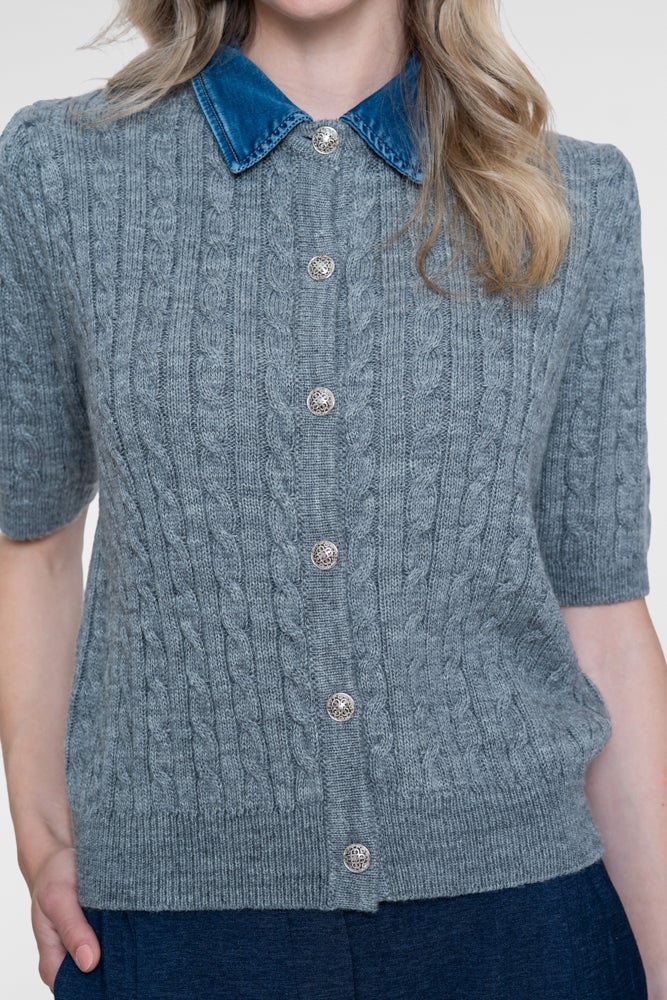 GEISHA 64507-10 CARDIGAN MET DENIM KRAAG-grey melange