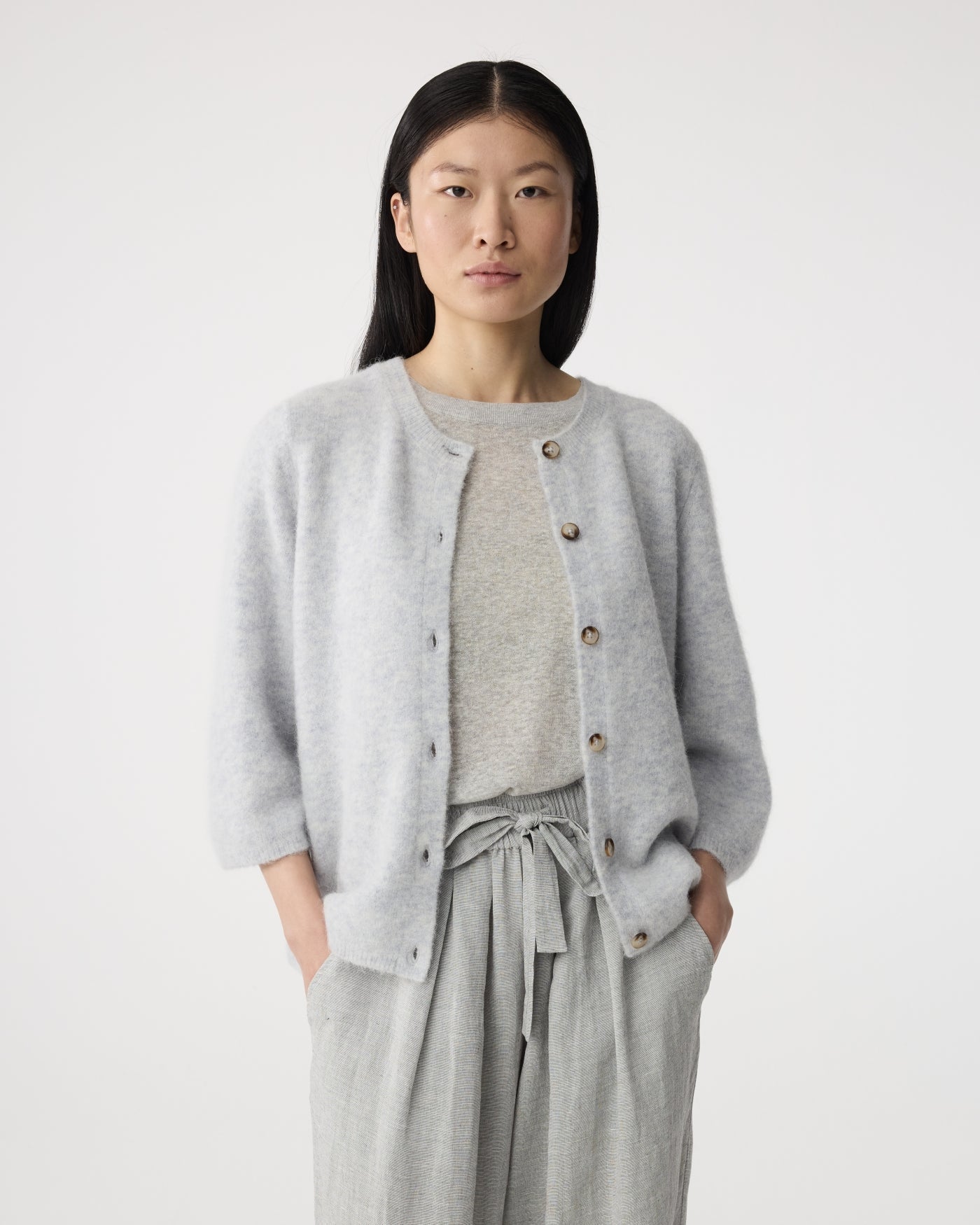 KNIT-TED 261P039 Meg Cardigan-Light Blue