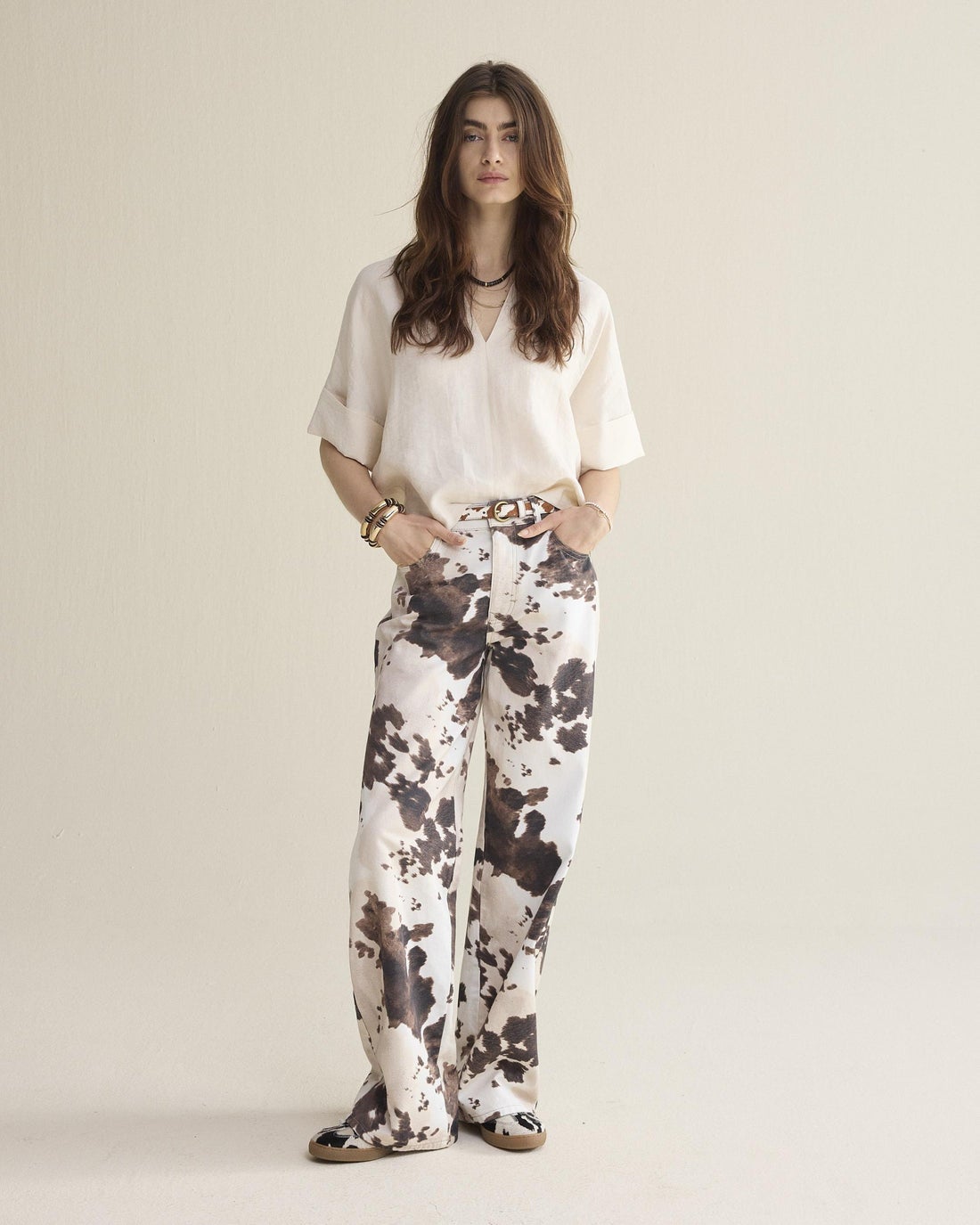 SUMMUM 2s3432-12372 V-hals top linnenblend