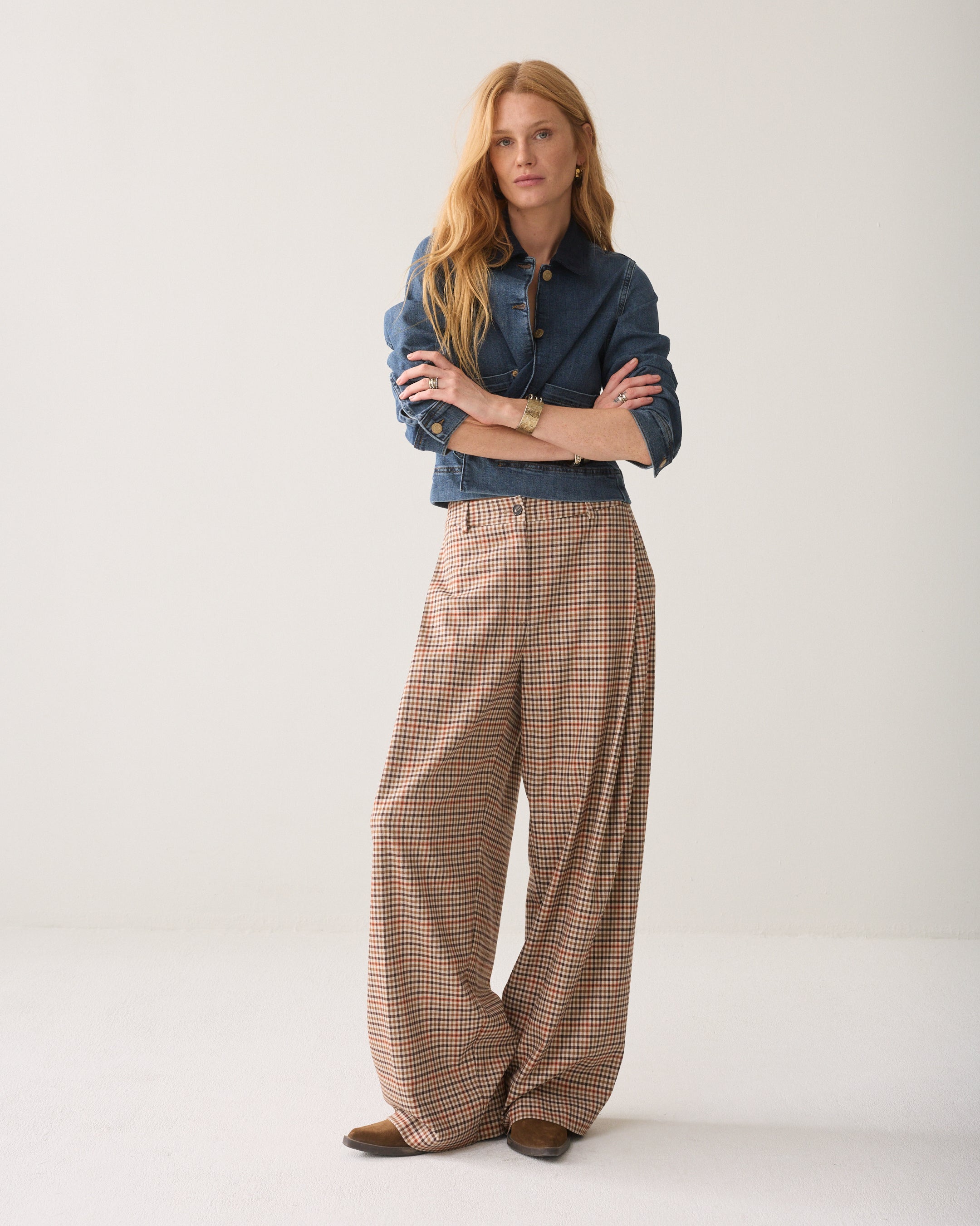 SUMMUM Wijde broek met ruitprint 4s3042-12496