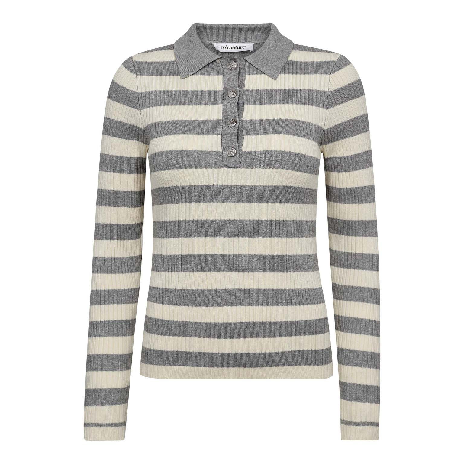 CO'COUTURE 42009 BonnyCC Str Polo Knit-Light Grey
