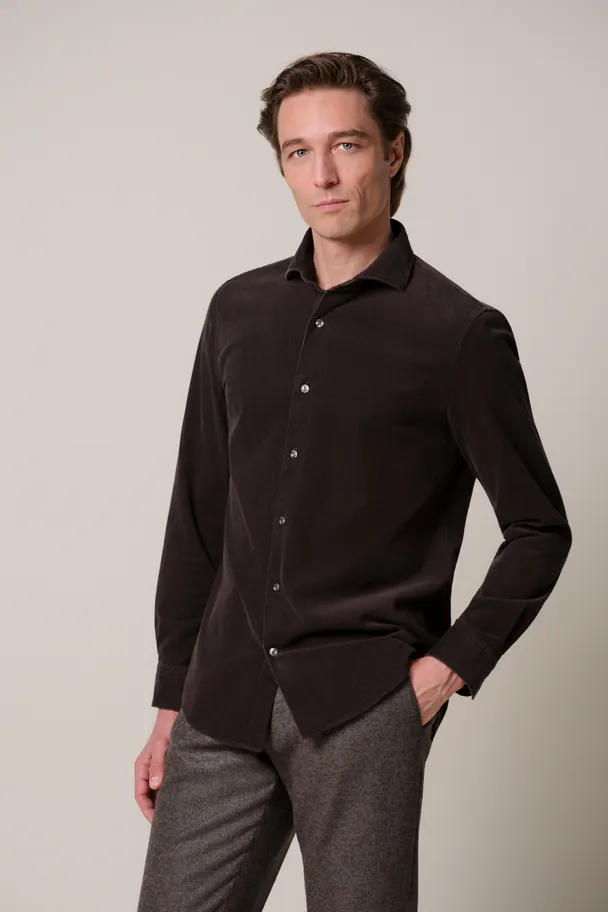 PROFUOMO PPXH30032D Donkerbruin corduroy overhemd