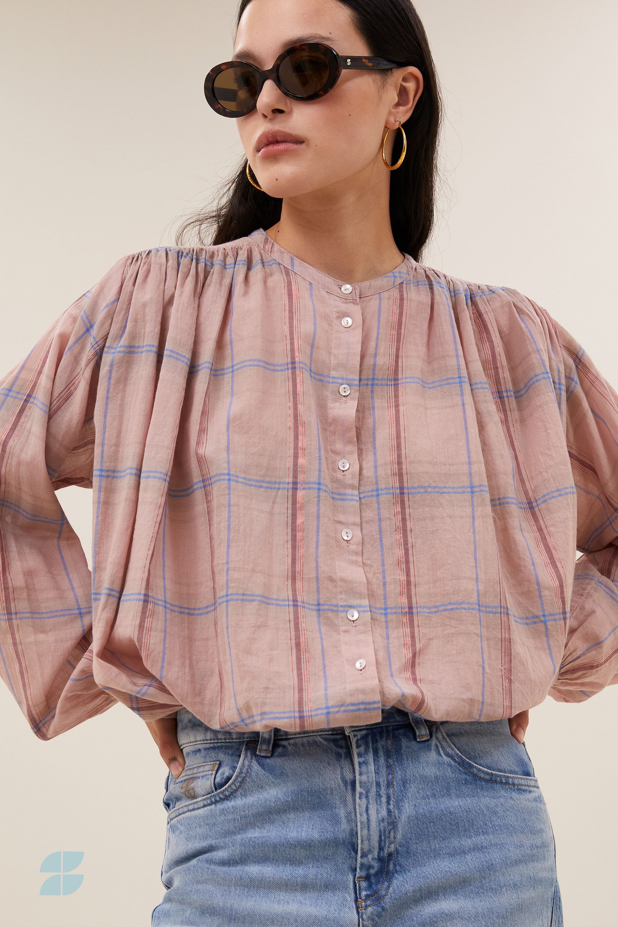 BY-BAR 26112032 Nyka Pink Check Blouse