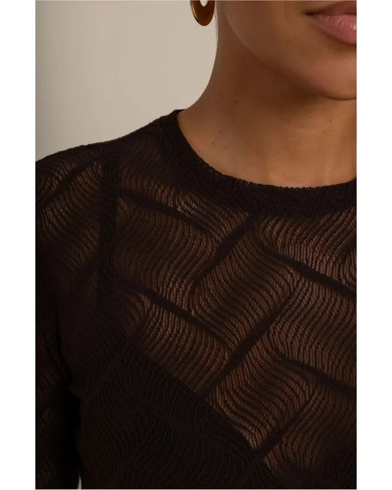 STUDIO ANNELOES 14111 Reagan flaire lace top-espresso