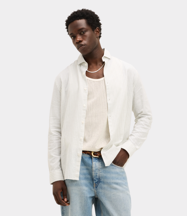 GOOD PEOPLE SUBWAY Button-up Linen Shirt Stripe-mintgreen