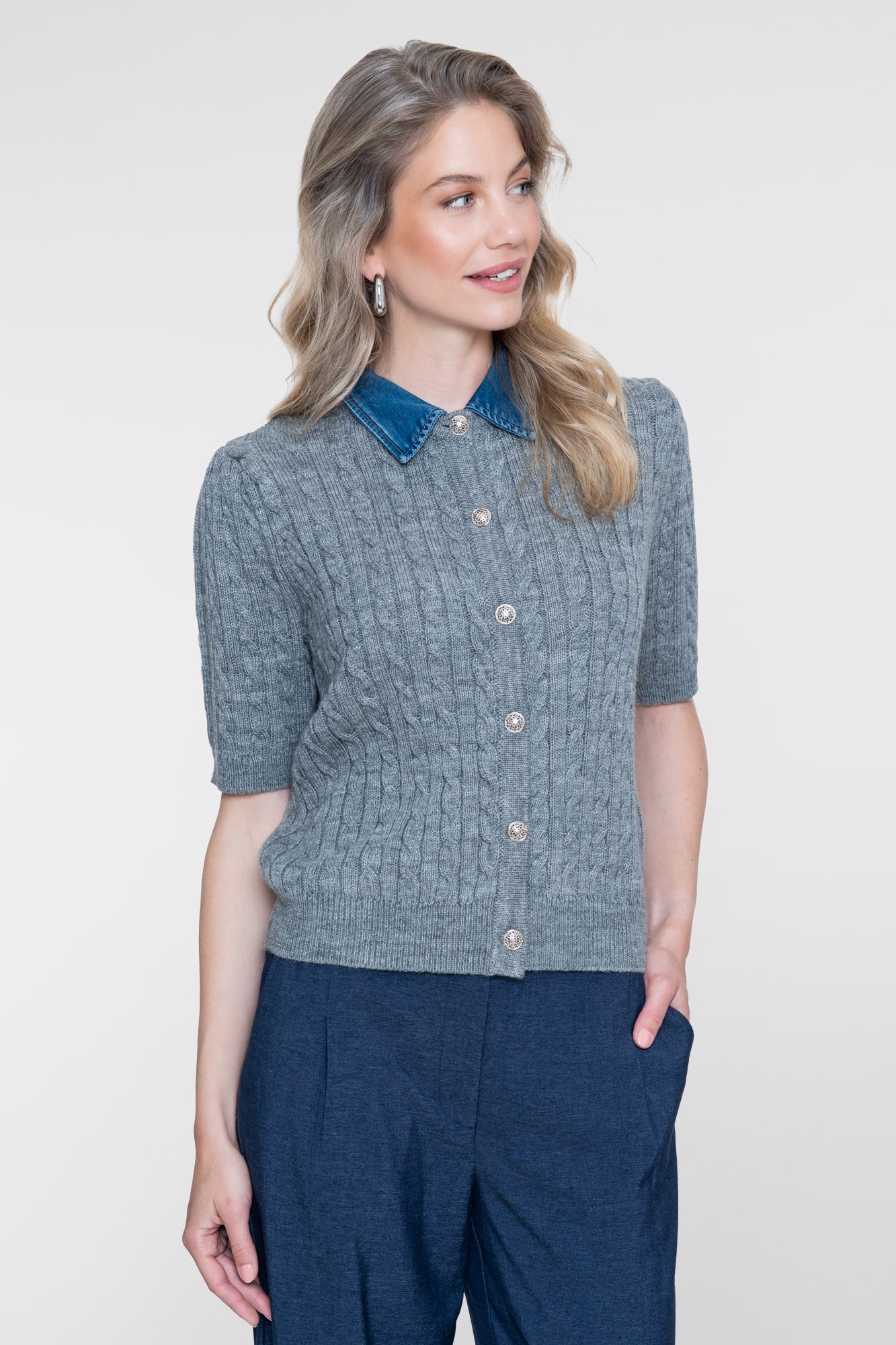 GEISHA 64507-10 CARDIGAN MET DENIM KRAAG-grey melange
