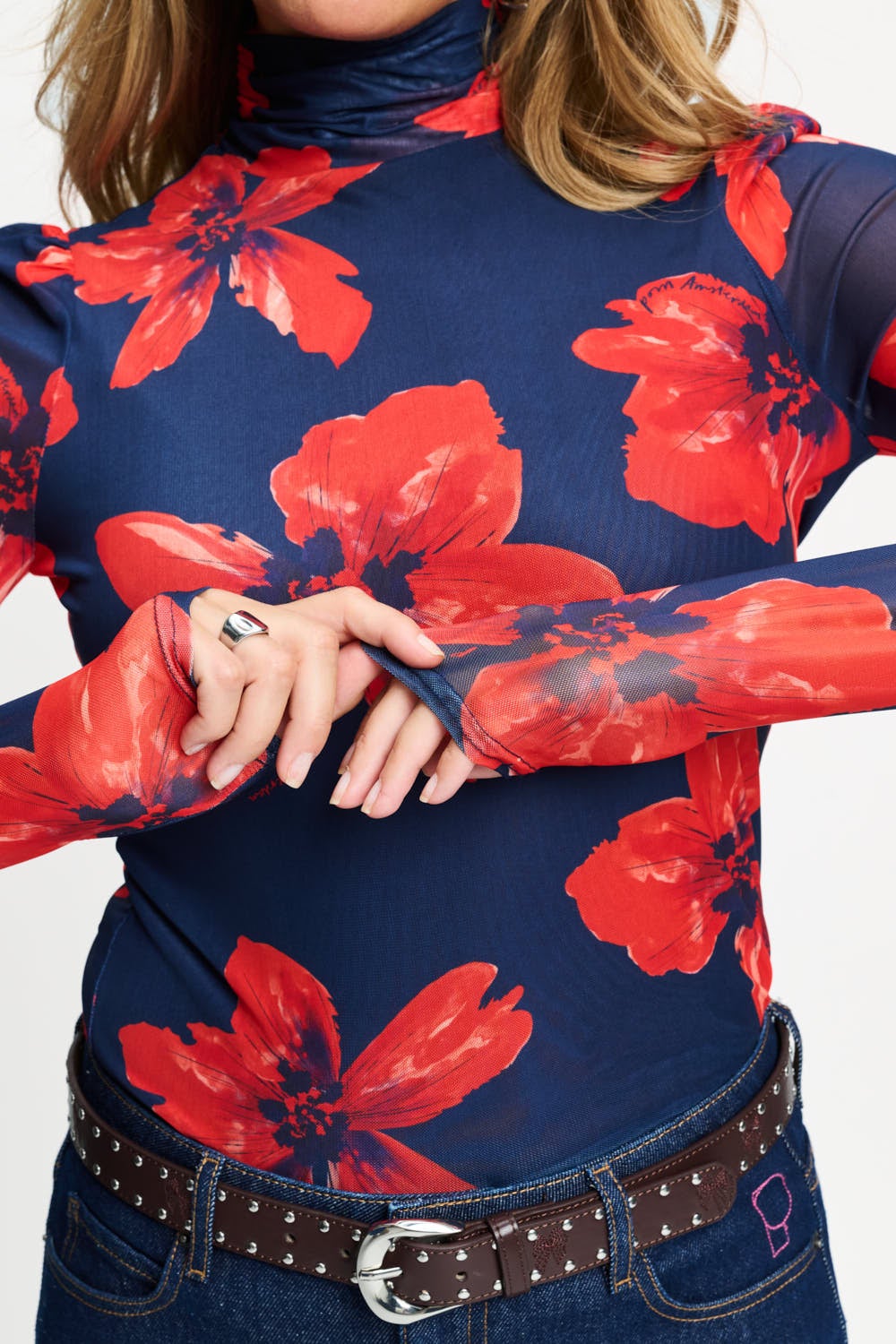 POM SP9833 TURTLENECK - ROMI MESH BLOOM ROUGE