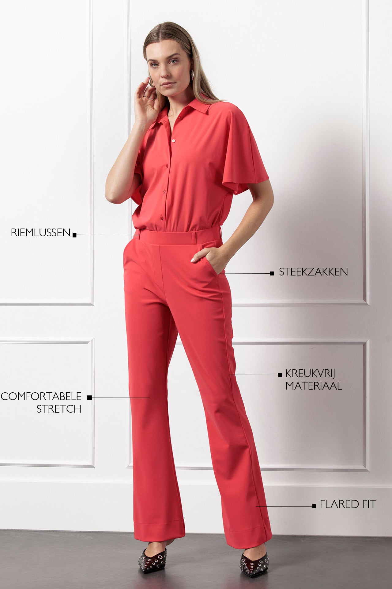STUDIO ANNELOES 12654 Flair bonded trousers - coral red