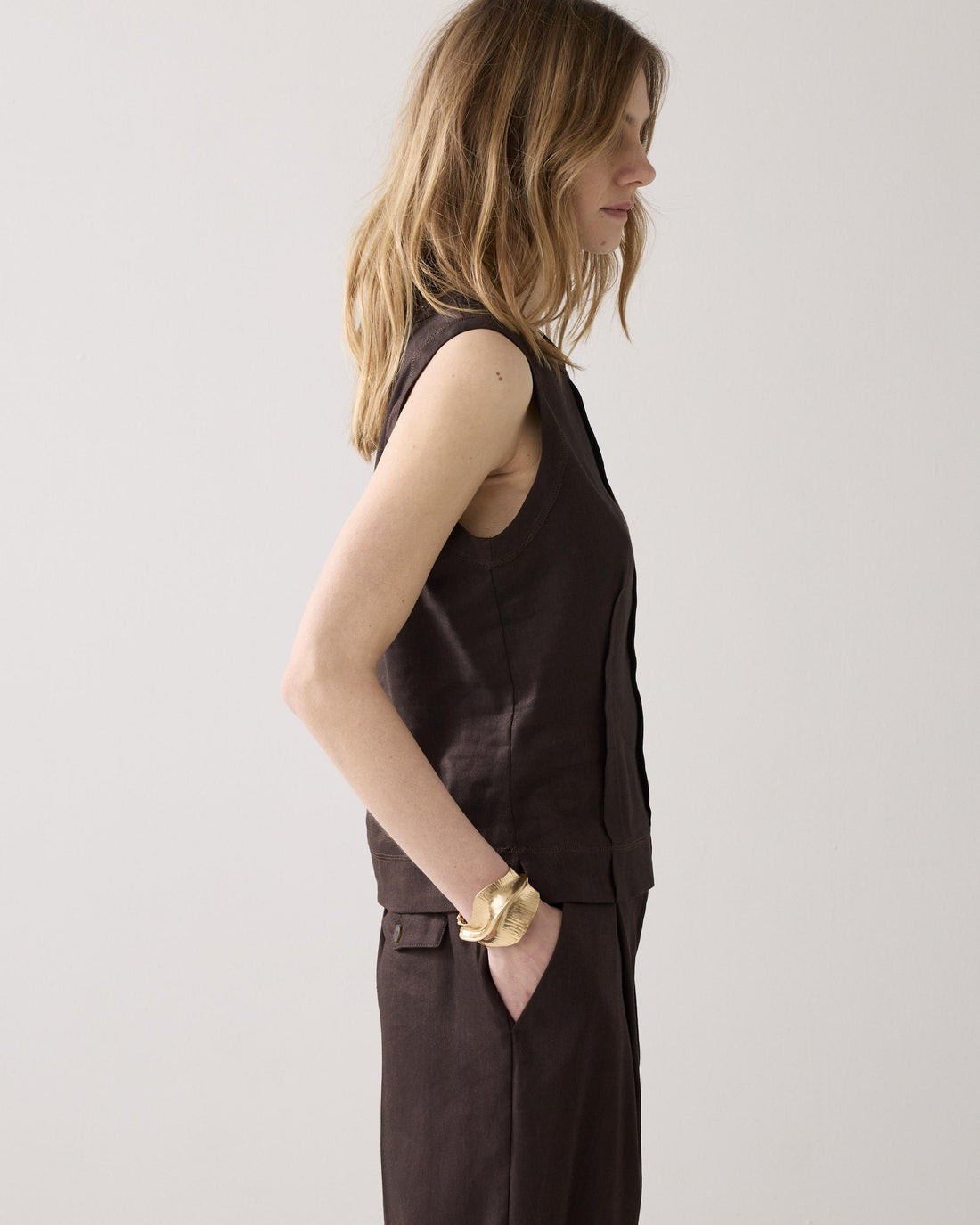 SUMMUM 2s3065-11780 Mouwloze top linnenblend