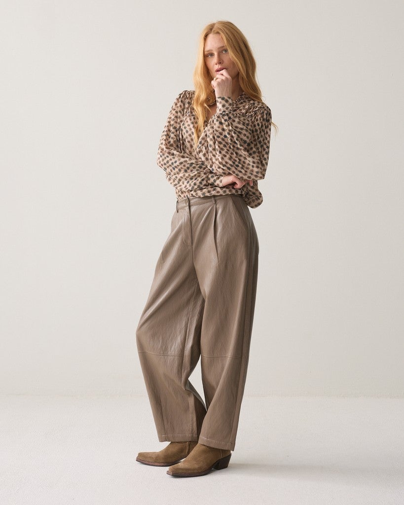 Summum 4s3043-12526 Wijde broek faux leather - light taupe