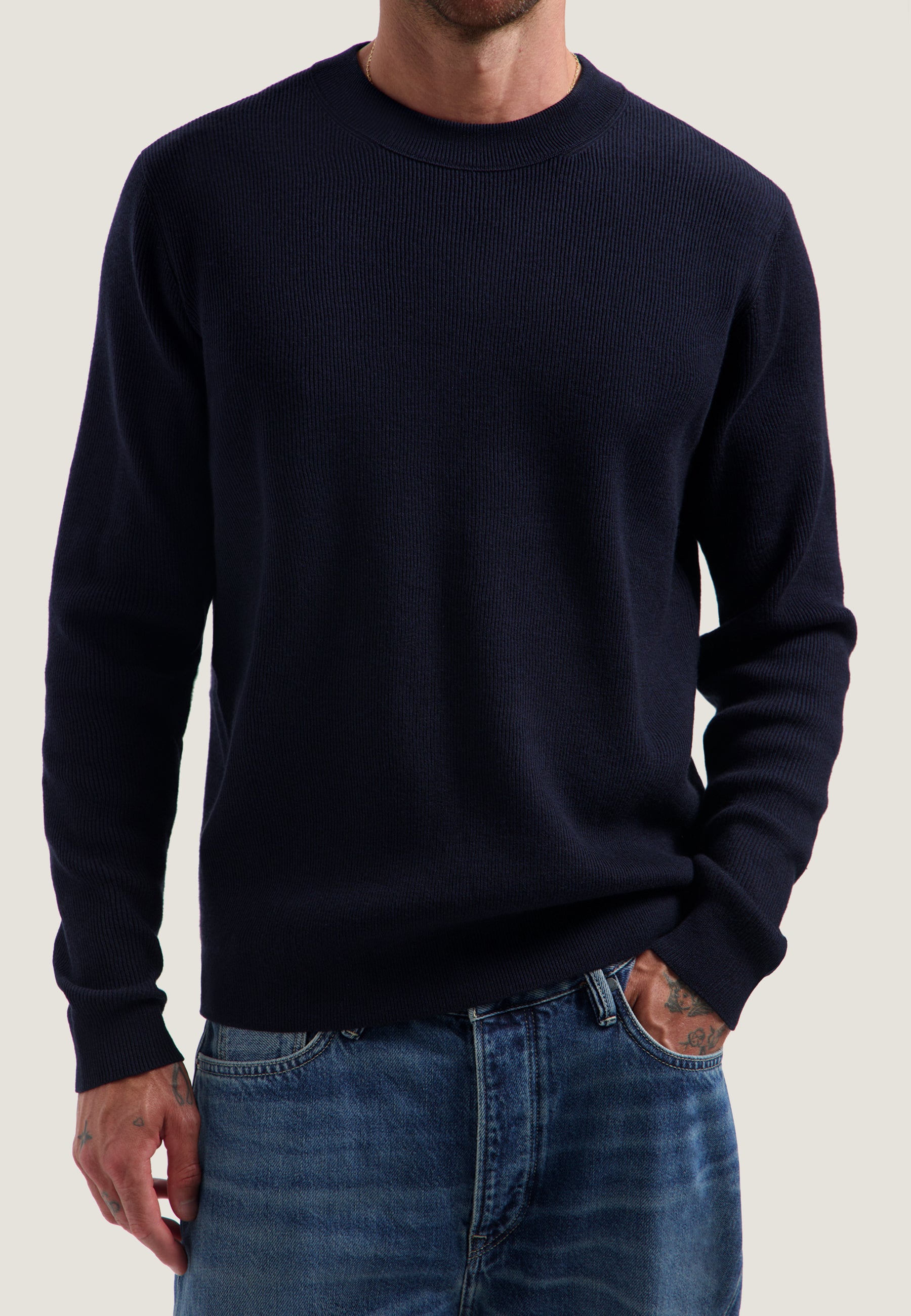 DESTREZZED 406824 OSCAR RIB MOCKNECK-Dk. Navy