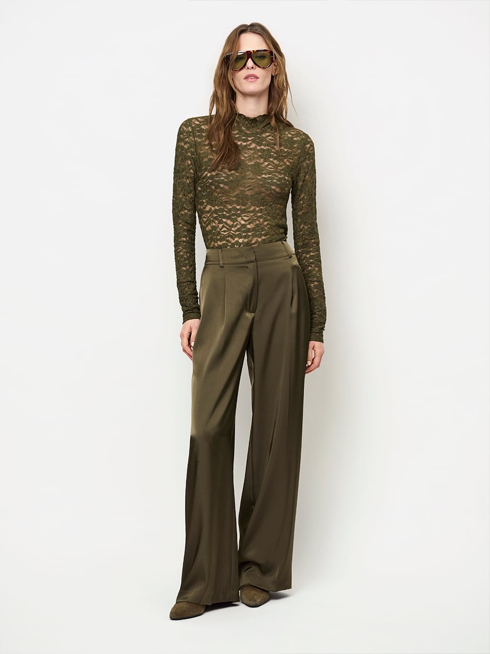 DANTE 6 263187 Jules BoldSatinSm Pants satijnen broek olijfgroen