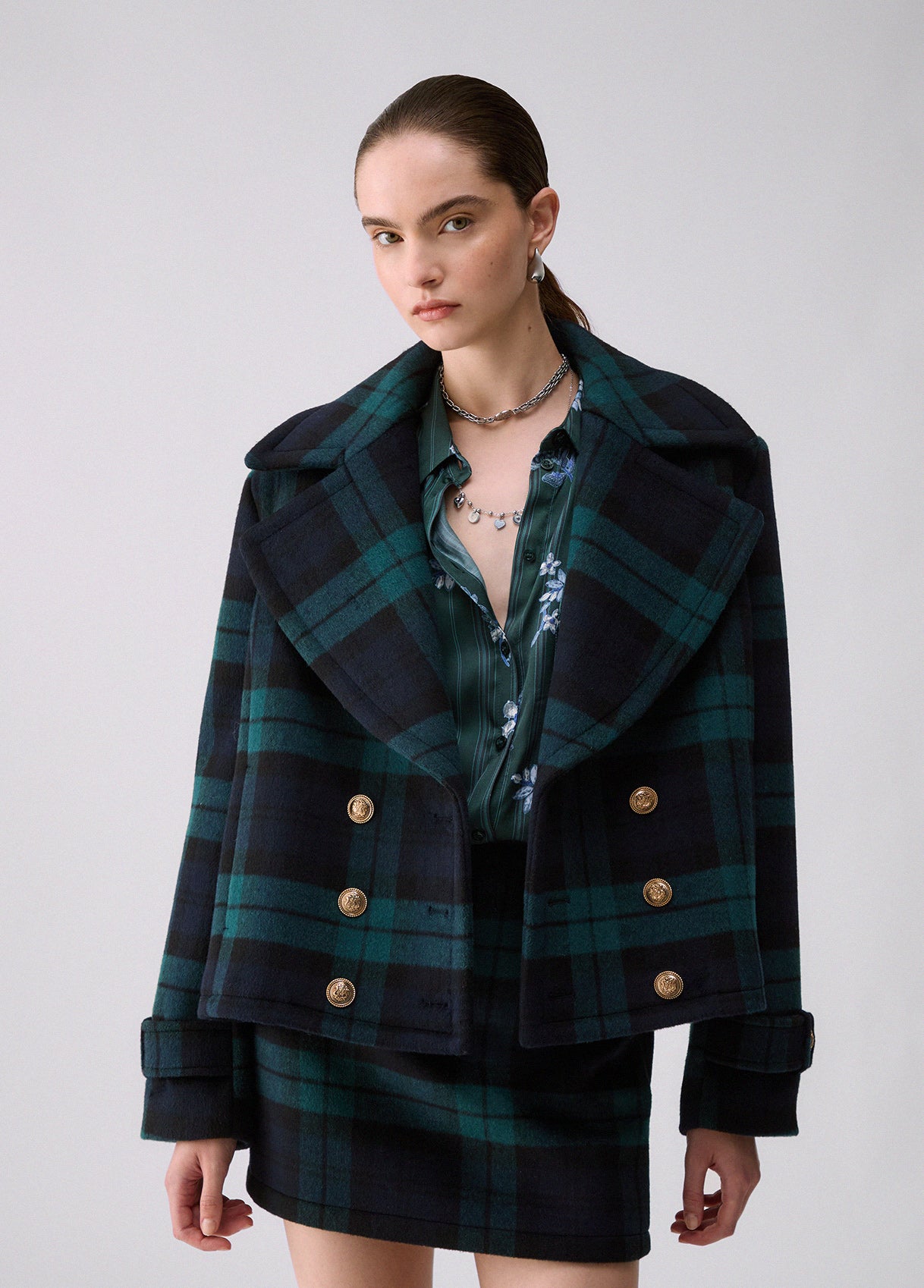 LIU JO WF6352T719A Cappotto Doppio korte jas met tartanprint