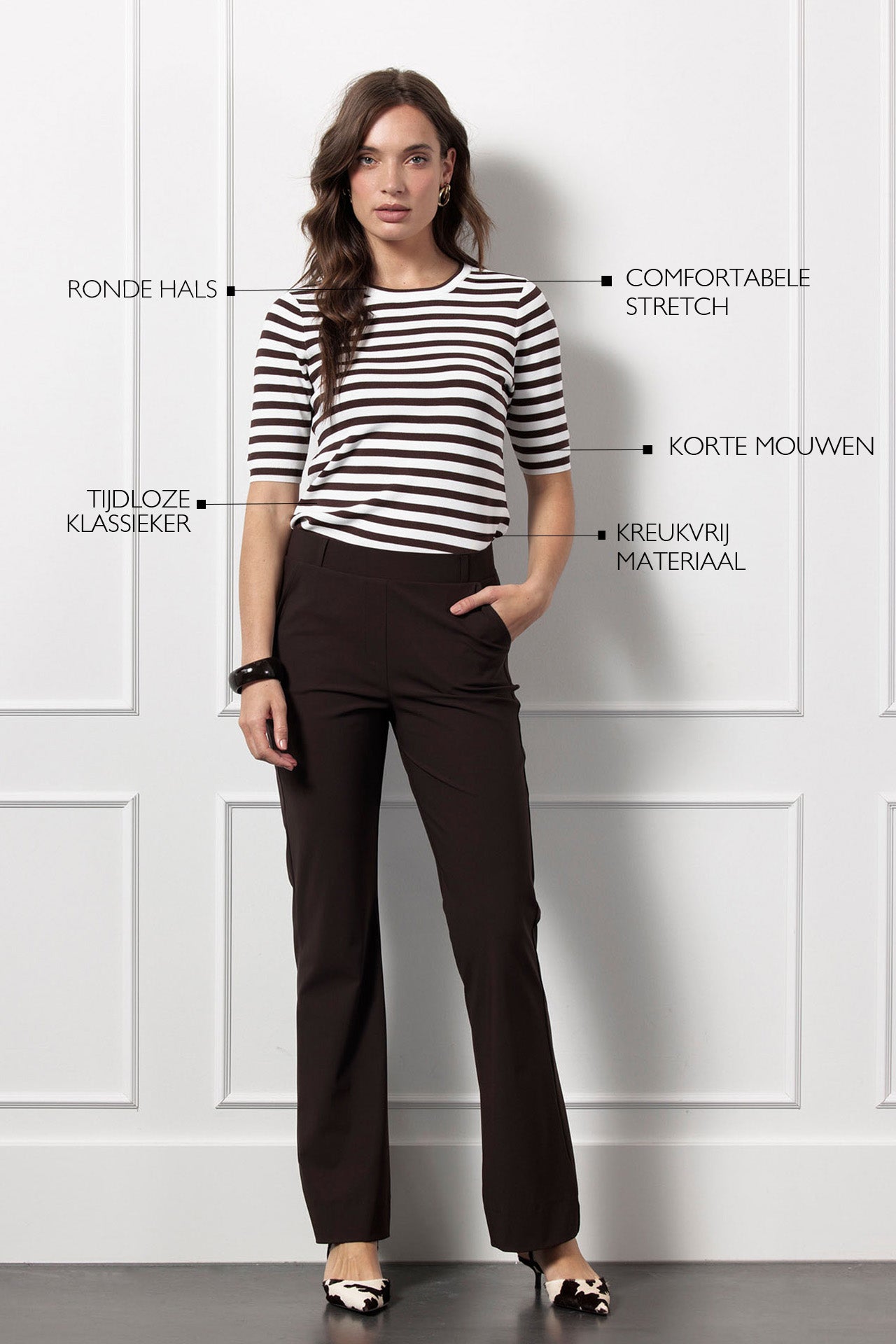STUDIO ANNELOES13060 Luna ssl stripe pullover - off white/espresso