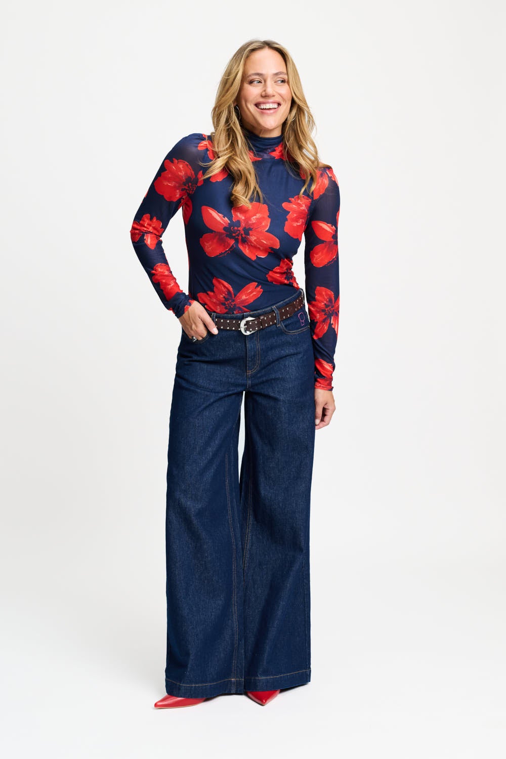 POM SP9833 TURTLENECK - ROMI MESH BLOOM ROUGE