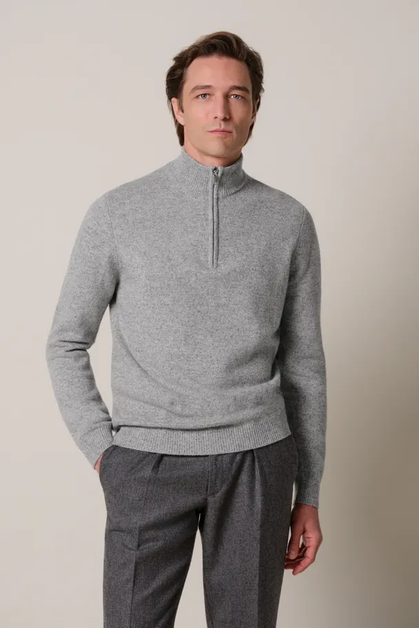 PROFUOMO PPXJ30047C Grijze two-tone pullover half zip