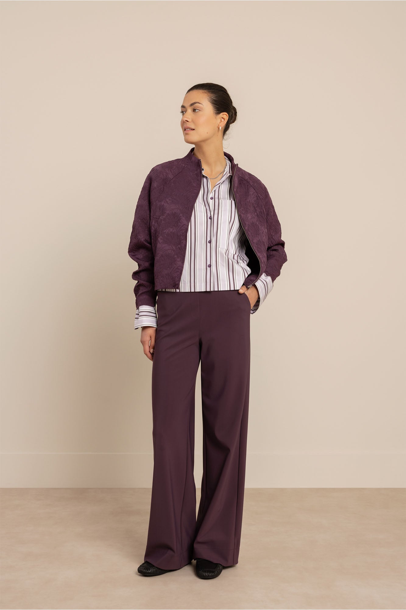Studio Anneloes 14285 Erina stripe blouse - light aubergine