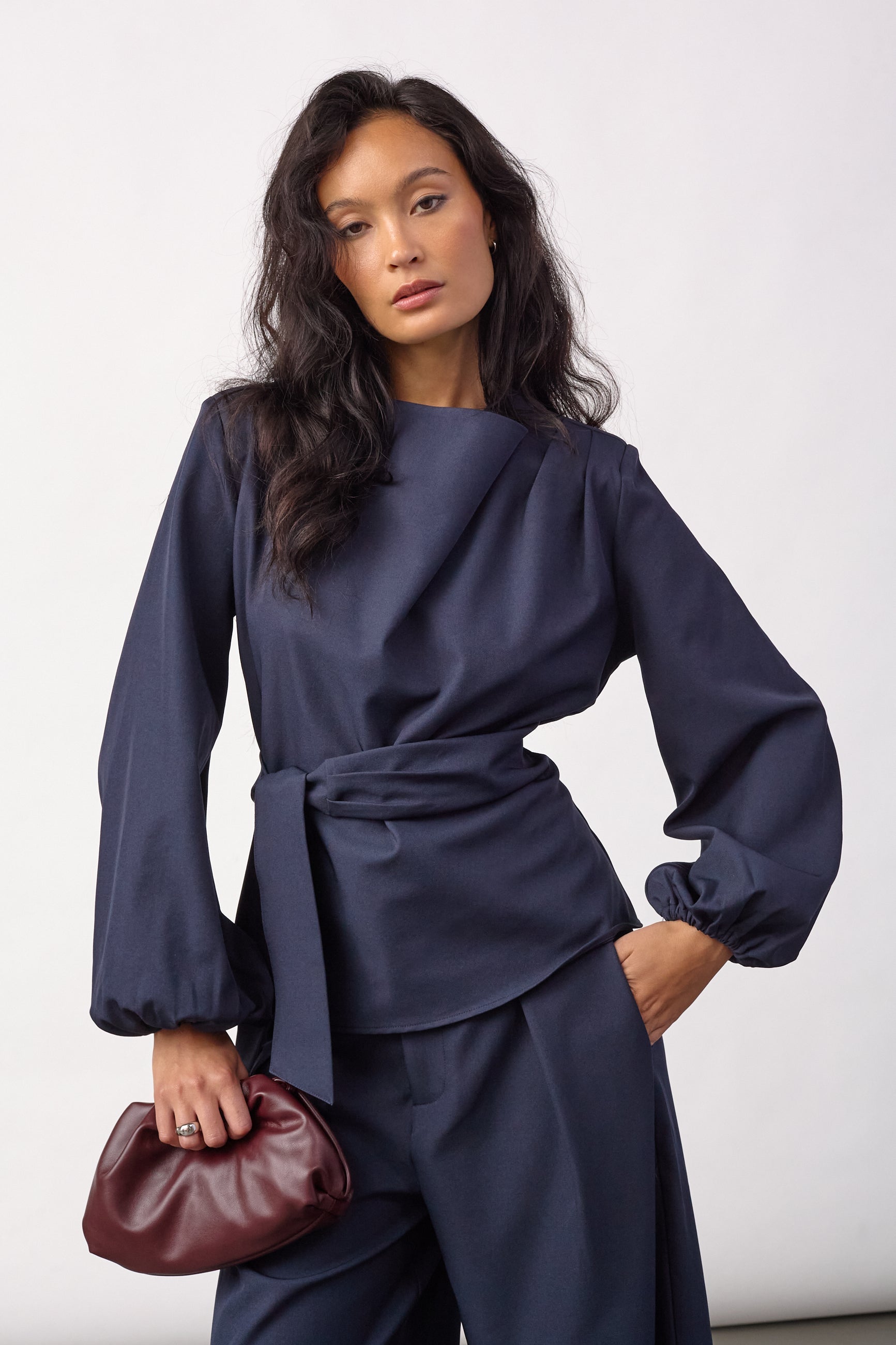 CO'COUTURE 500386 LunaCC Tie Blouse-Navy