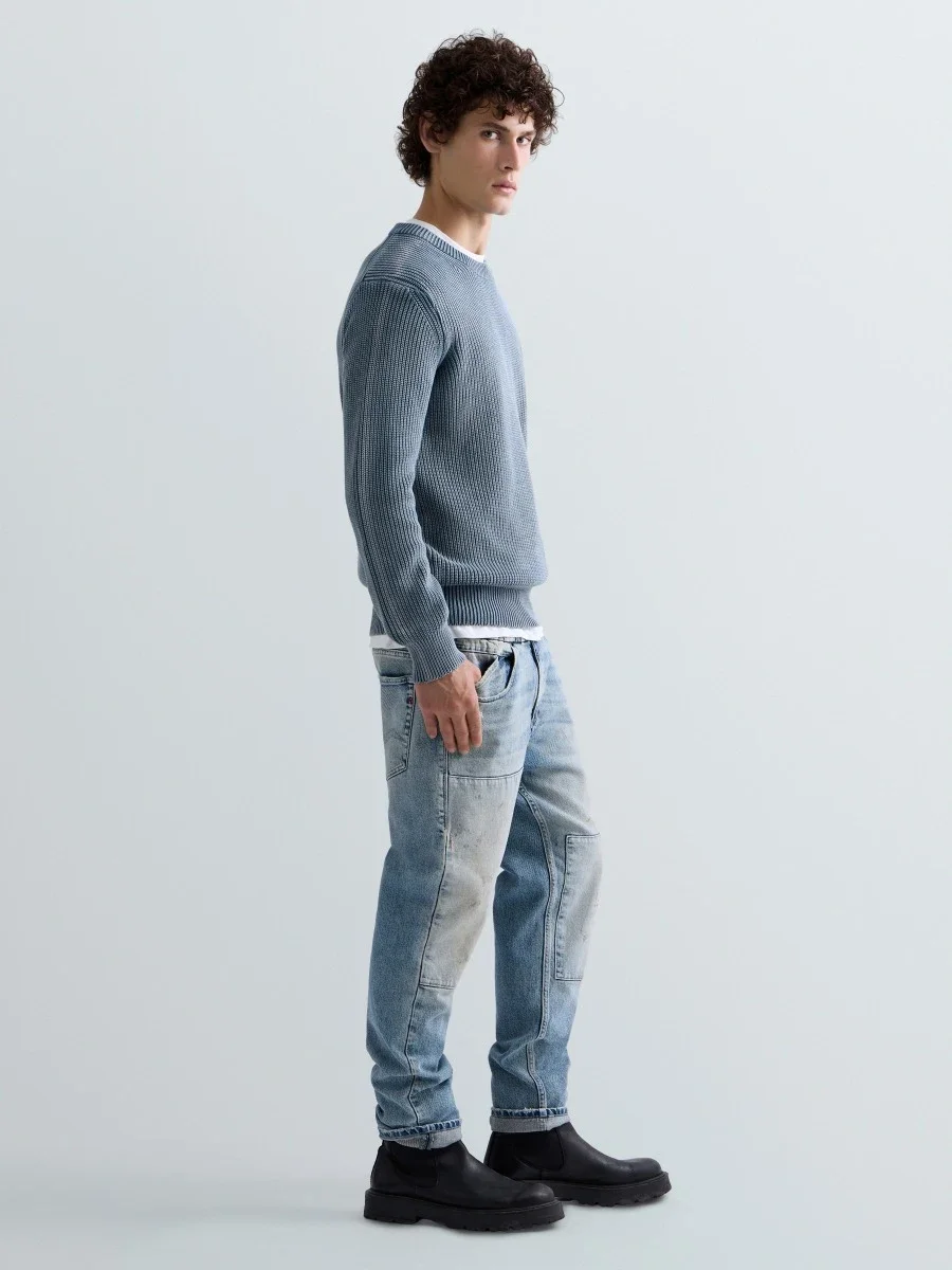 REPLAY UK00AS.000.7246IG rib knit cotton pullover-china blue
